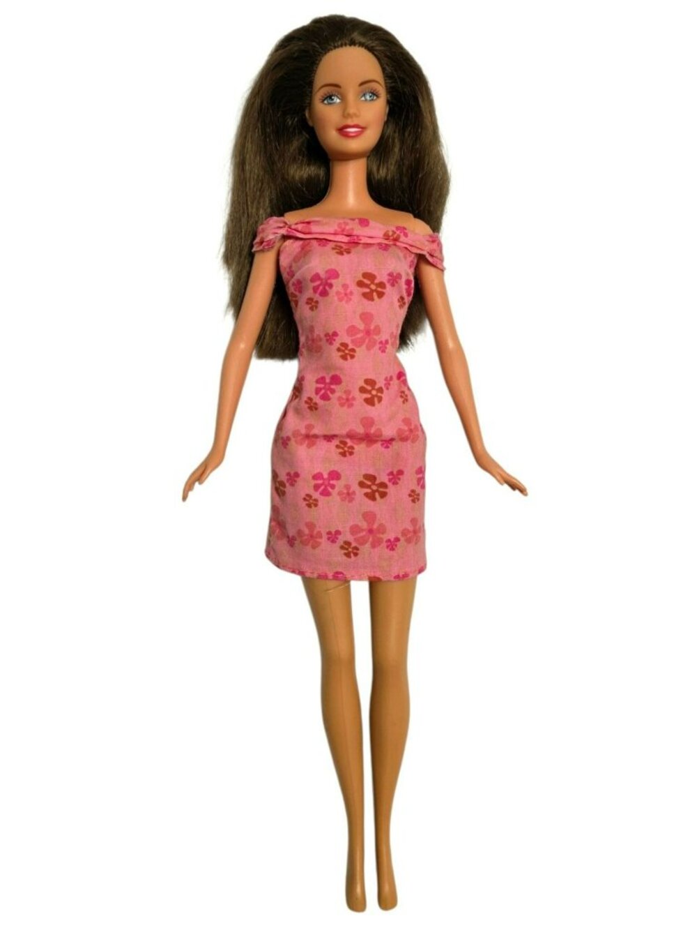 Vintage 90s Barbie Doll Teresa Hispanic Brunette Pink Floral Dress Fashion Toy